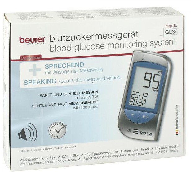 BEURER GL34 Blutzuckermessgerät mg/dl